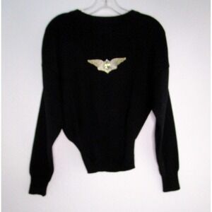 Vintage Meister Sweater Women's Small Black Studded Wing Design Wool Blend